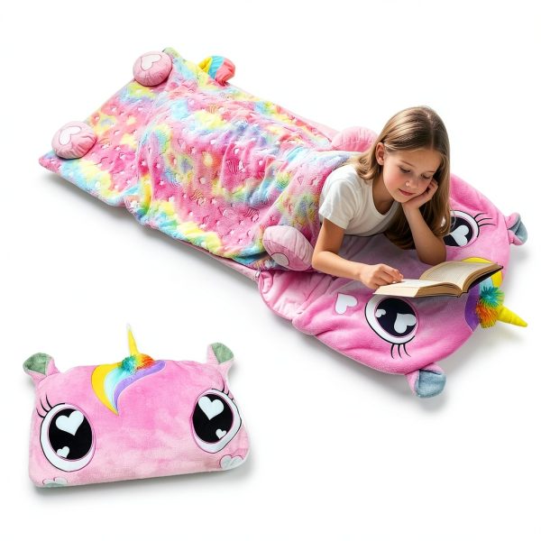 Unicorn Slumber Sleeping Bag Pink Flannel for Kids-5