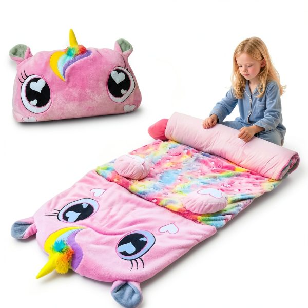 Unicorn Slumber Sleeping Bag Pink Flannel for Kids-1
