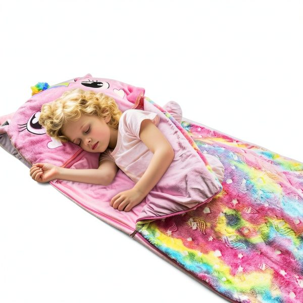 Unicorn Slumber Sleeping Bag Pink Flannel for Kids-6