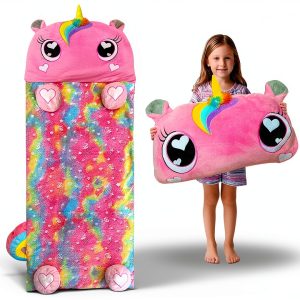 Unicorn Slumber Sleeping Bag Pink Flannel for Kids-0