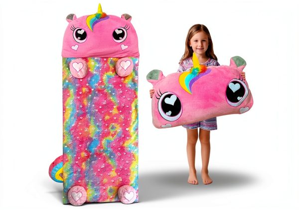 Unicorn Slumber Sleeping Bag Pink Flannel for Kids-0