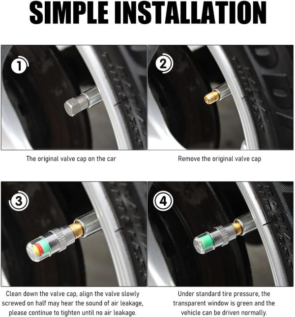 Yourkar Tire Pressure Monitor Valve Caps Silver-5