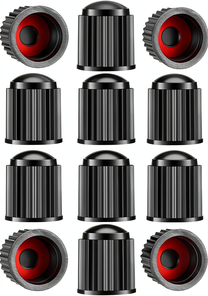 Installing Universal Tire Valve Caps SYSDTTD Plastic Black on a wooden desk