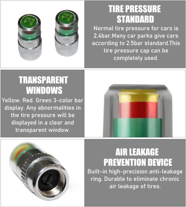 Yourkar Tire Pressure Monitor Valve Caps Silver-3
