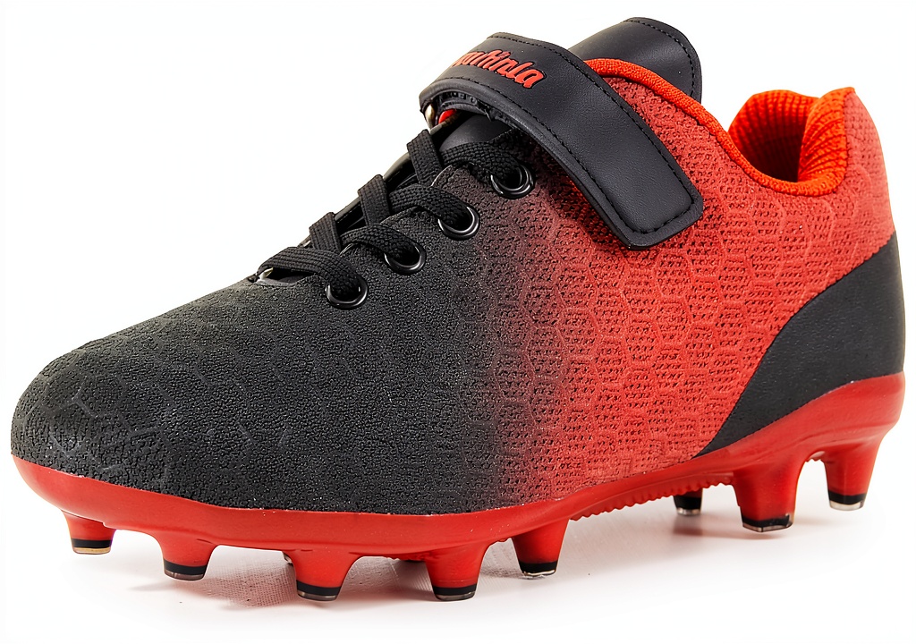 Child wearing BomKinta soccer shoes on a green field