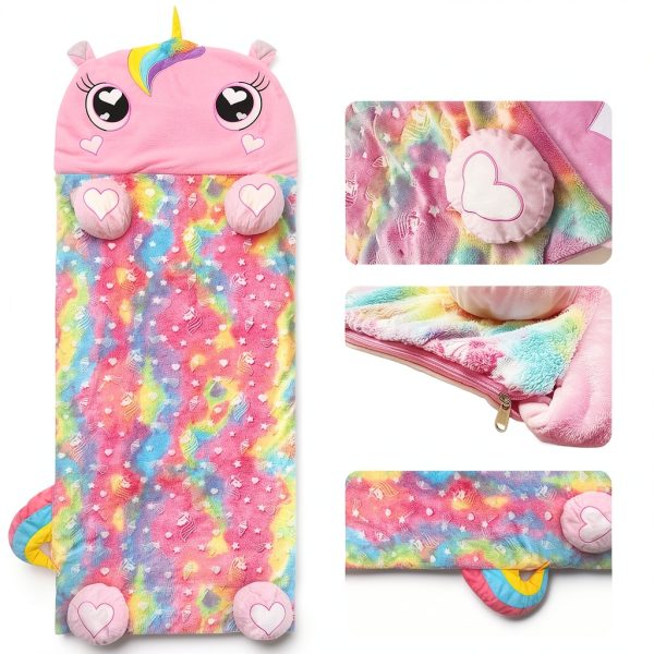 Unicorn Slumber Sleeping Bag Pink Flannel for Kids-4
