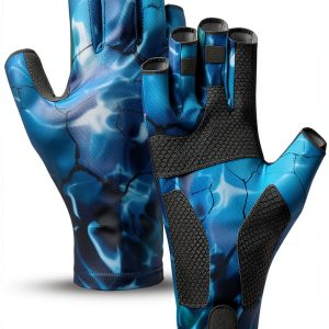Fishing Gloves SUJAYU Fingerless UPF 50 Silicone Grip Large Green-0