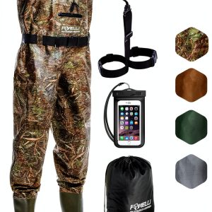 Foxelli Chest Waders Unisex Waterproof 2‑Ply Nylon Green Size 10-0