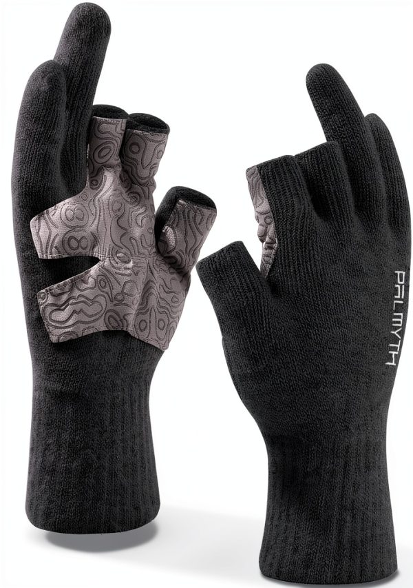 Palmyth Fishing Gloves Small-Medium Gray Wool Knit with Anti‑Slip Grip-0